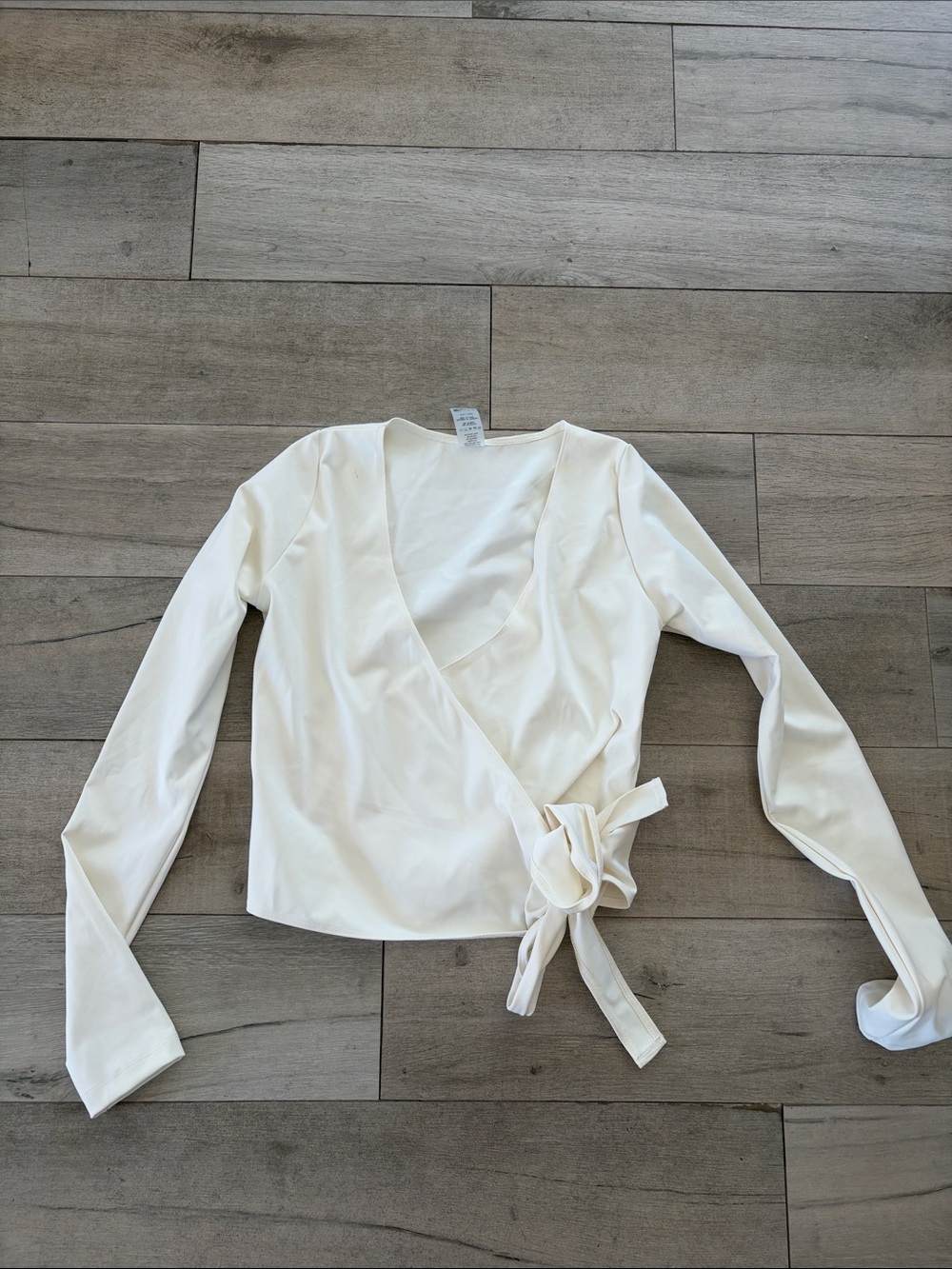 Wrap-Front Long Sleeve Tie Crop Top - Cream